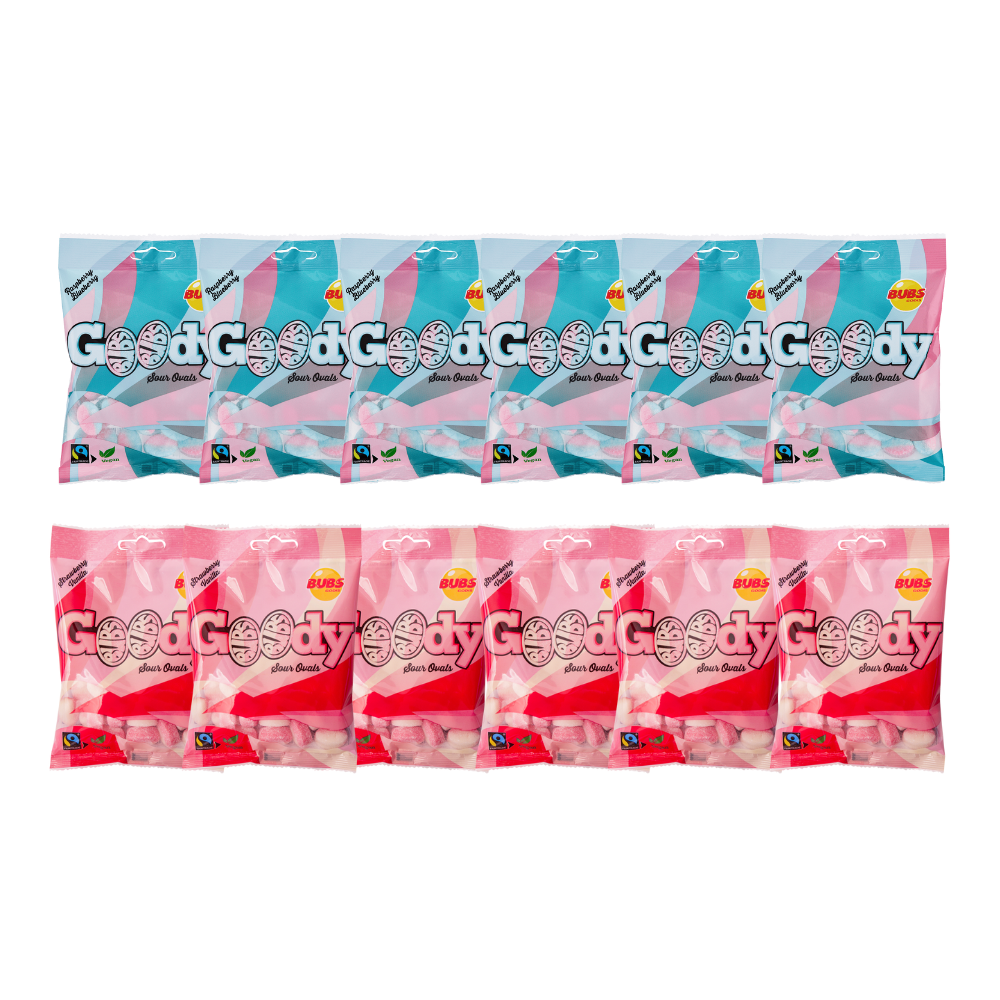 BUBS Goody Sour Ovals Bringebær Blåbær 90g