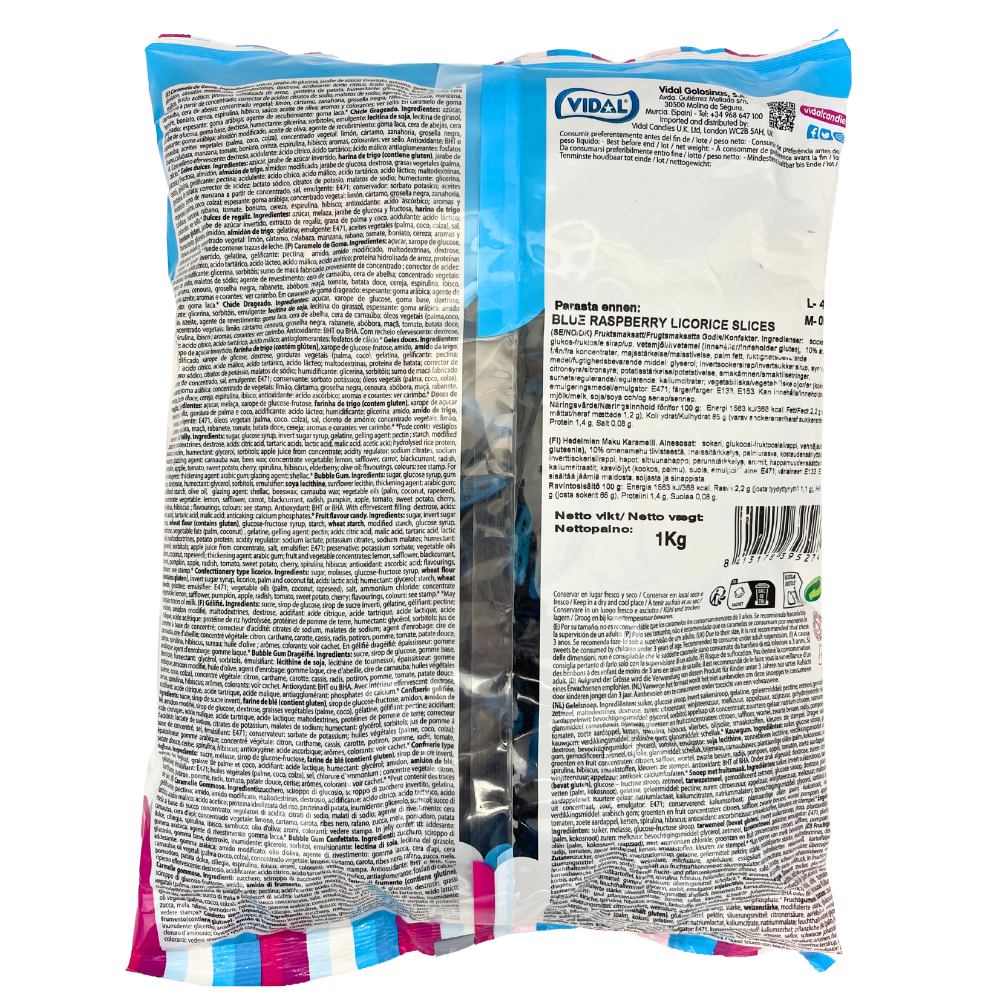 Vidal Blue Raspberry Licorice Slices – Chewy, Sweet & Tangy Candy, 2lbs (1kg)