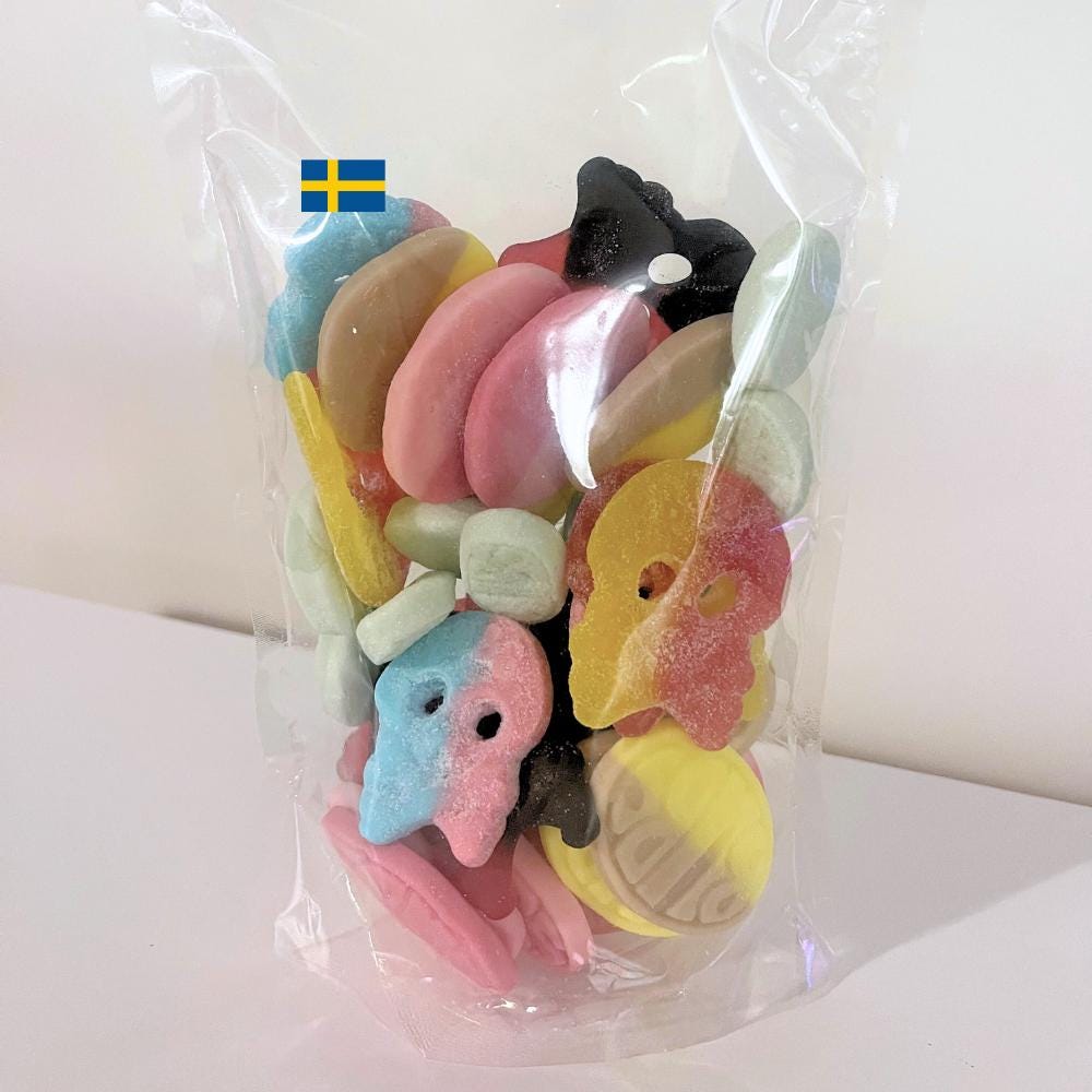 Swedish BUBS Mix Vegan Candy Oval strawberry Fruity pear raspberry sour skull banana toffee