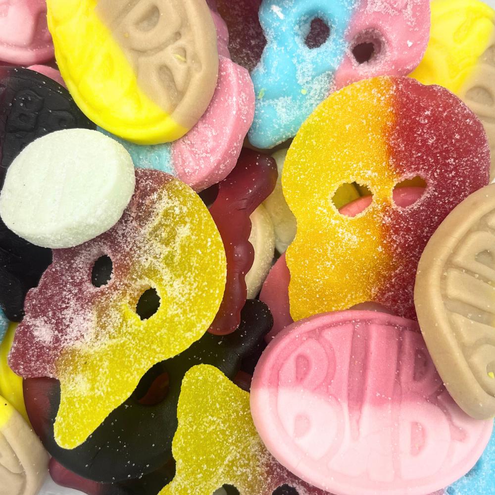 Swedish BUBS Mix Vegan Candy Oval strawberry Fruity pear raspberry sour skull banana toffee
