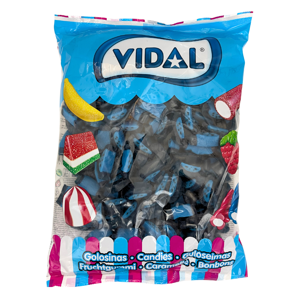 Vidal blå bringebærlakrisskiver – seig, søtt og syrlig godteri, 1 kg