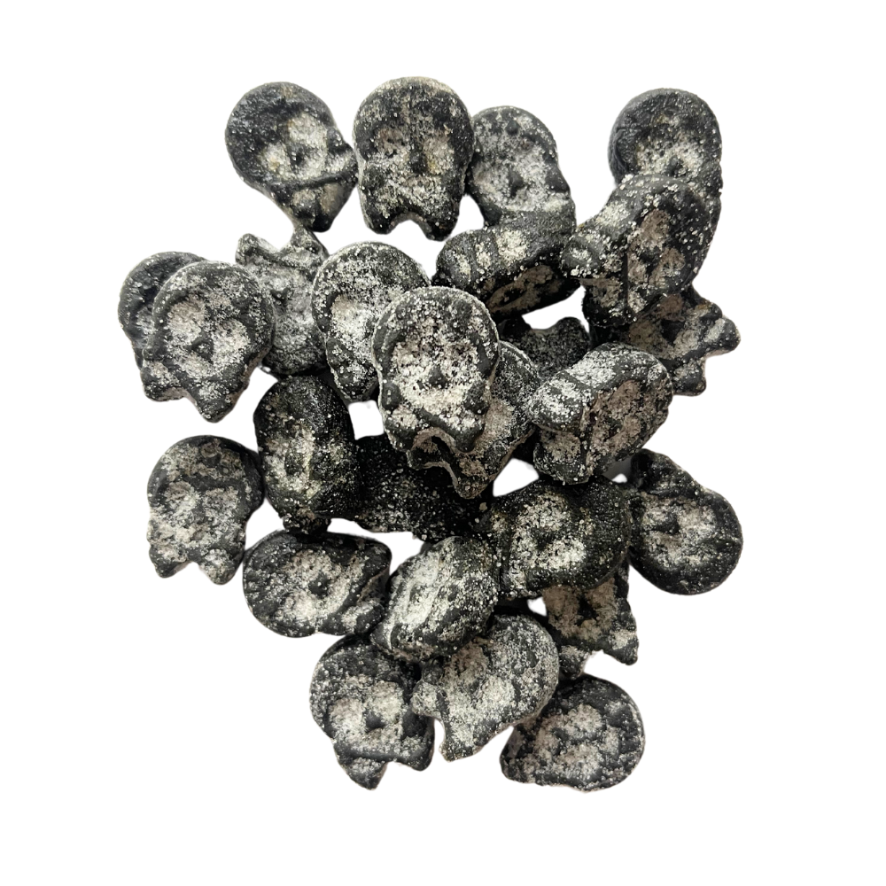 Bubs Mini Salty Lacorice Skulls – Schwedische Süßigkeiten von Bubs, veganfreundlich, einzigartige nordische Süßigkeiten