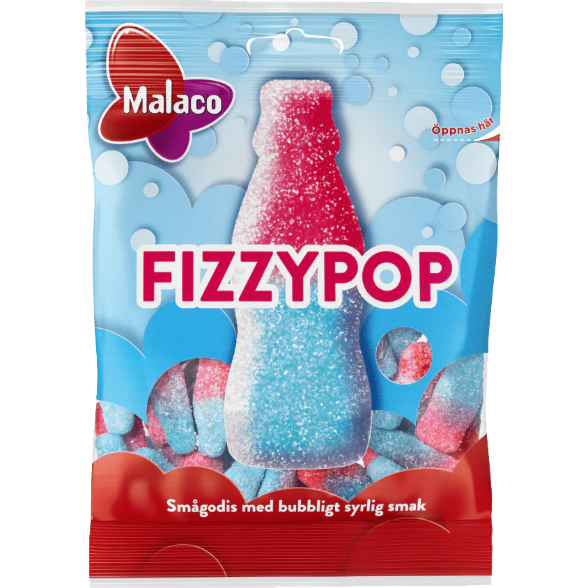 Malaco Fizzy Pop – Schwedische saure Kaubonbons, spritzig und lustig