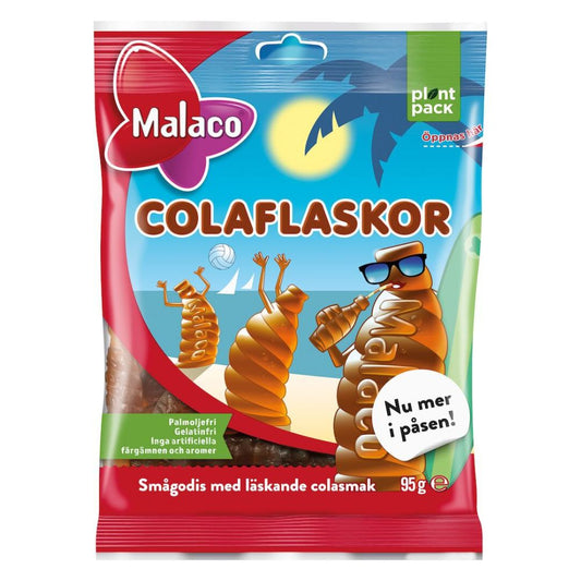 Malaco Cola Bottles – Swedish Chewy Cola Candy (95g Bag)