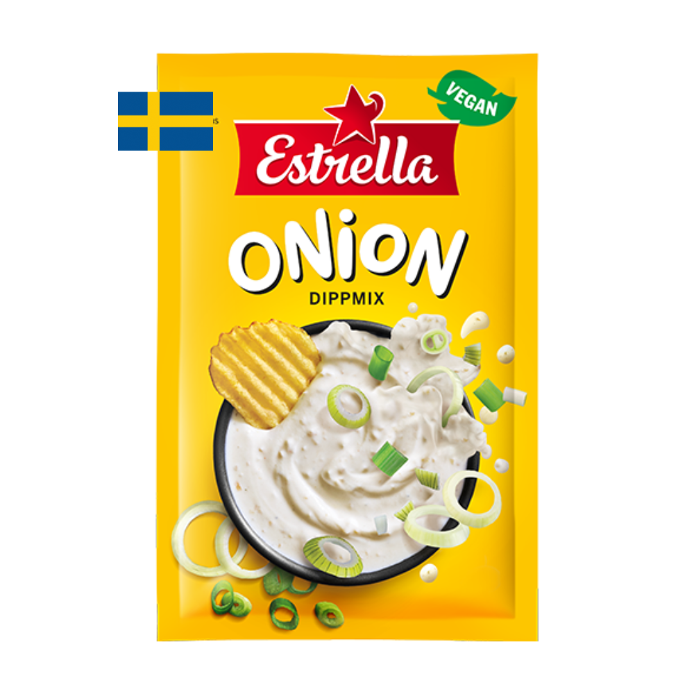 Schwedischer Dip für Chips, Estrella, verschiedene Geschmacksrichtungen, Sauerrahm, Zwiebel, Tortilla, Feiertag, Ranch