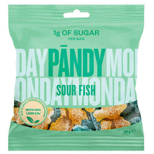 Pandy Sour Fish 1g Sugar Swedish Vegan Candy Tangy Sour Fish Shaped Gelatin Free