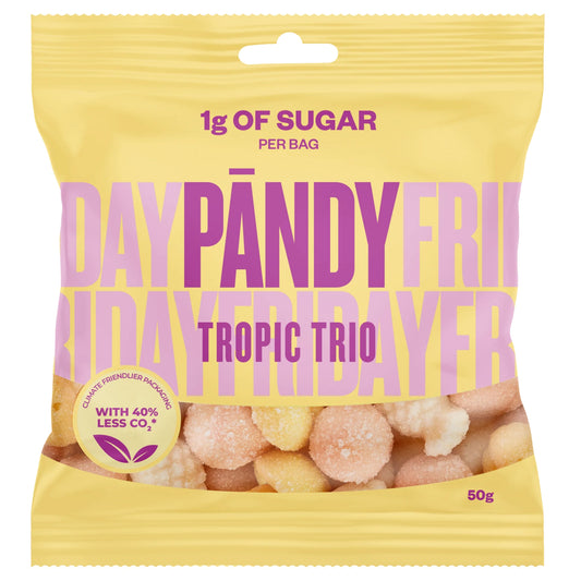 Pandy Tropic Trio 1g Sugar Swedish Vegan Candy Tropical Fruit Flavors Gelatin Free Chewy Sweets