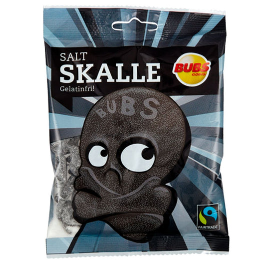 Bubs Salty Skull Lakritz im Beutel – klassische schwedische Süßigkeit, kräftiger Salmiakgeschmack, authentischer skandinavischer Leckerbissen für Lakritzliebhaber, vegan!