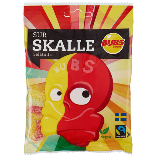 Bubs Sour Skulls Bag – Kultige schwedische Süßigkeit mit süß-saurer Himbeer-Lakritz-Note – Der perfekte nordische Leckerbissen zum Naschen!