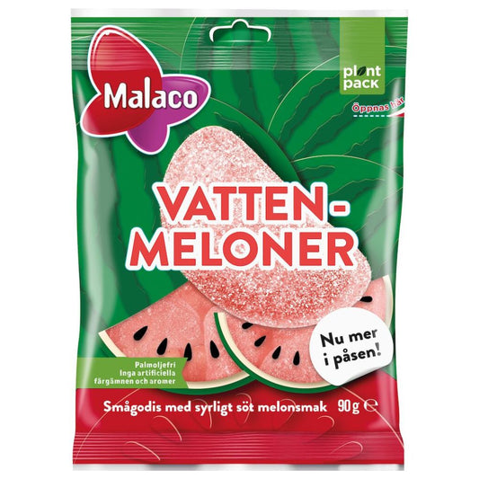 Malaco Watermelons – Swedish Sour Watermelon Candy (90g Bag)